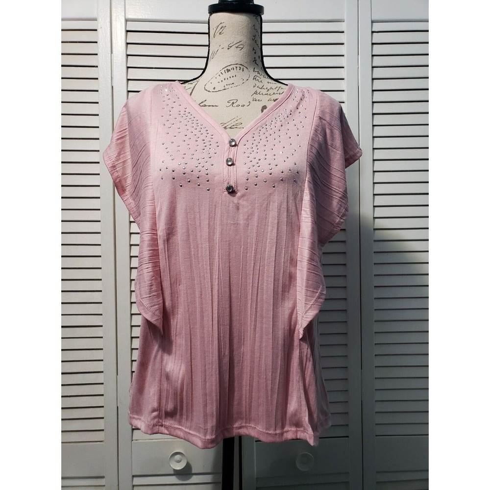 A Love Story Blouse‎ Women's Size Small Pink Flutter Cap Sleeve Popover Top